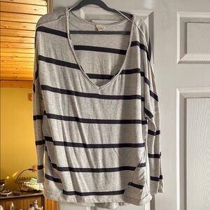 We The Free Charcoal and Light Gray Striped Long Sleeve Tee